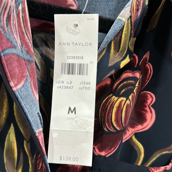 Ann Taylor Navy Blue Floral Print Tie Belt Shift Shirt Dress Long Sleeve M NWT - Picture 11 of 12